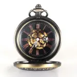 Mechanical Skeleton Half Hunter Vintage Wooden Pocket Watch - Image 2