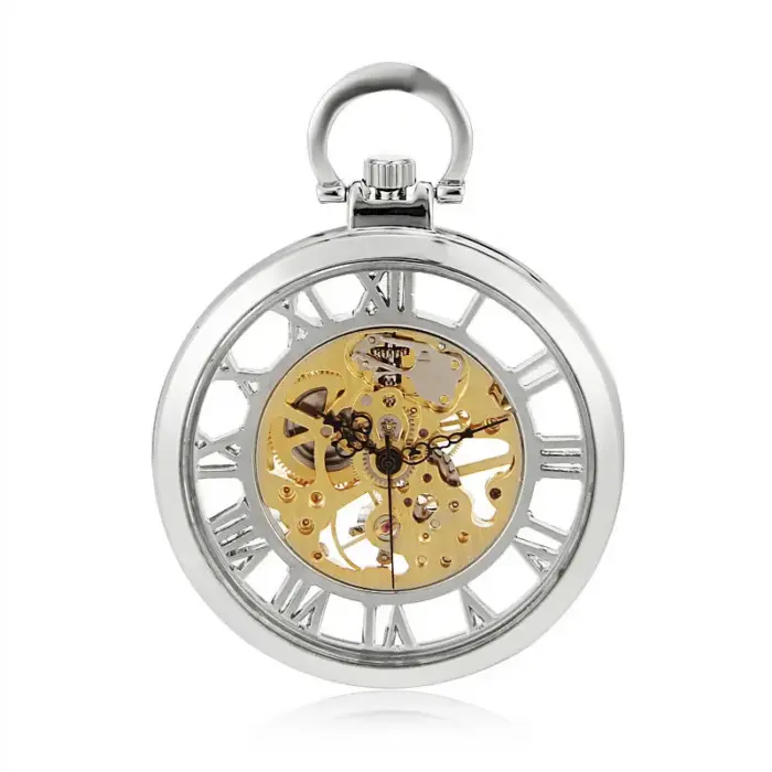 Mechanical Skeleton Open Face Silver Pocket Watch - Image 1