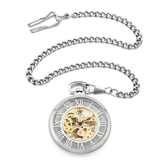 Mechanical Skeleton Open Face Silver Pocket Watch - Image 2