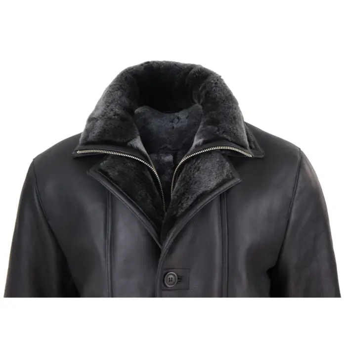 Mens 3/4 Duffle Jacket Real Sheepskin Long Smart Casual Button Zip Warm - Image 6
