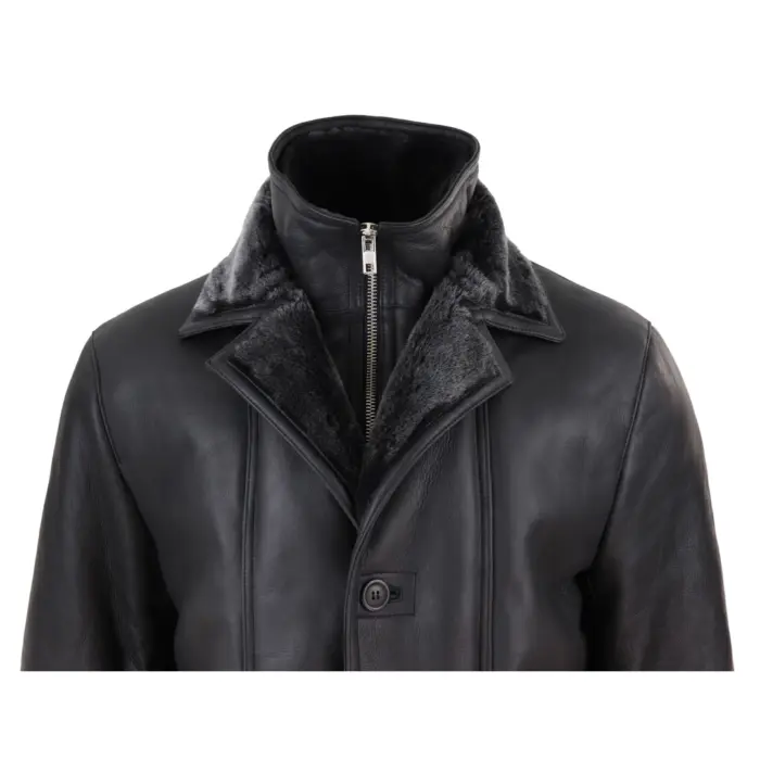 Mens 3/4 Duffle Jacket Real Sheepskin Long Smart Casual Button Zip Warm - Image 5