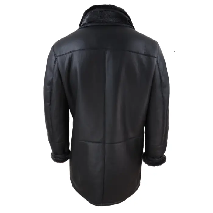 Mens 3/4 Duffle Jacket Real Sheepskin Long Smart Casual Button Zip Warm - Image 3
