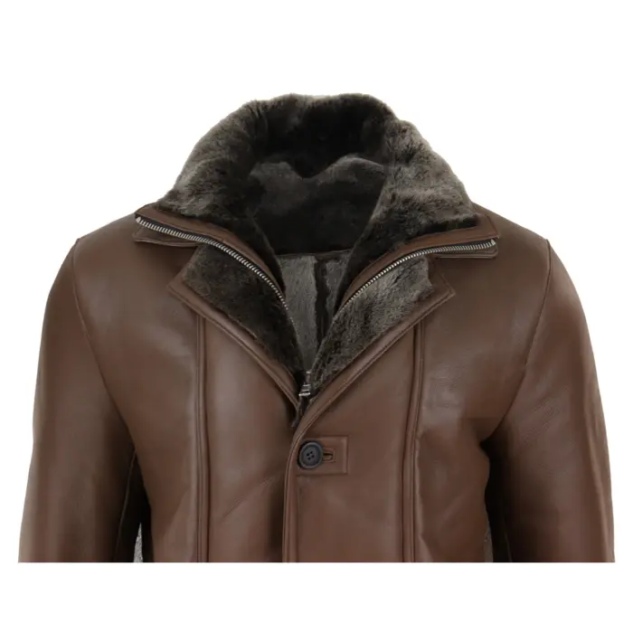 Mens 3/4 Duffle Jacket Real Sheepskin Long Smart Casual Button Zip Warm - Image 11