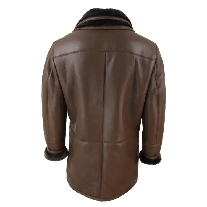 Mens 3/4 Duffle Jacket Real Sheepskin Long Smart Casual Button Zip Warm - Image 8