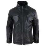 Mens Black Hoodie Real Leather Jacket Casual Removable Hood Zip Napa - Image 5
