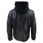 Mens Black Hoodie Real Leather Jacket Casual Removable Hood Zip Napa - Image 3