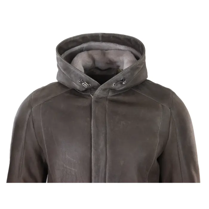 Mens 3/4 Brown Soft Sheepskin Hood Jacket Genuine 3/4 Coat Classic Warm Winter - Image 4