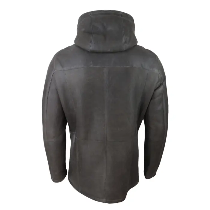 Mens 3/4 Brown Soft Sheepskin Hood Jacket Genuine 3/4 Coat Classic Warm Winter - Image 3