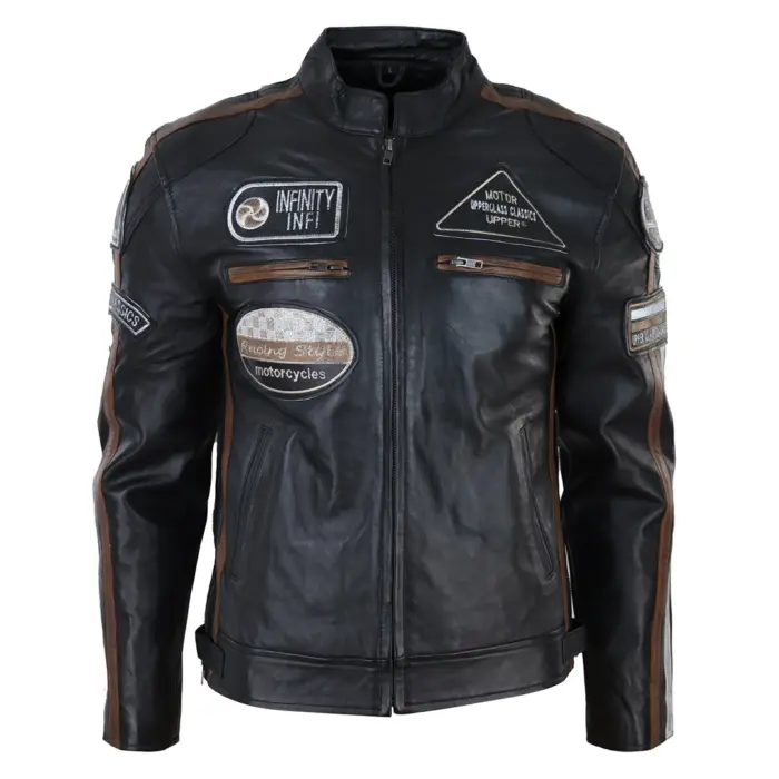 Men's Zipped Biker Leather Jacket | Infinity - Image 1