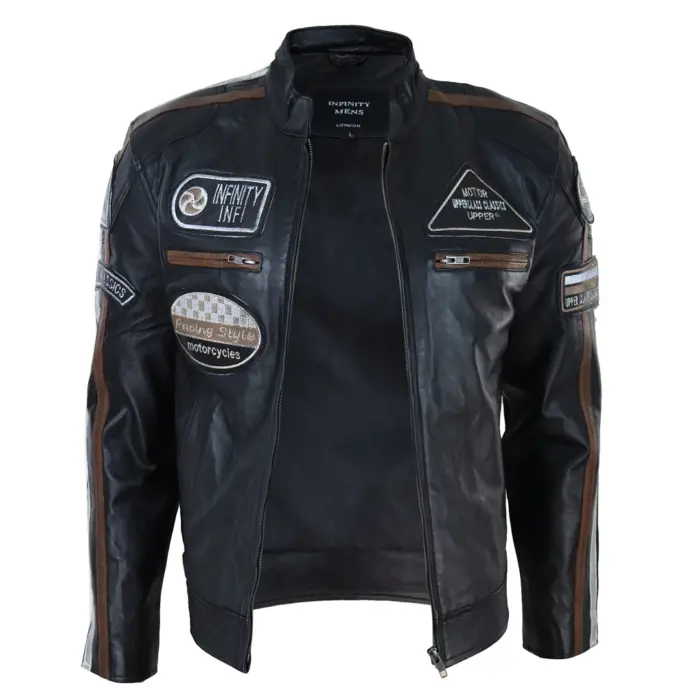 Men's Zipped Biker Leather Jacket | Infinity - Image 7