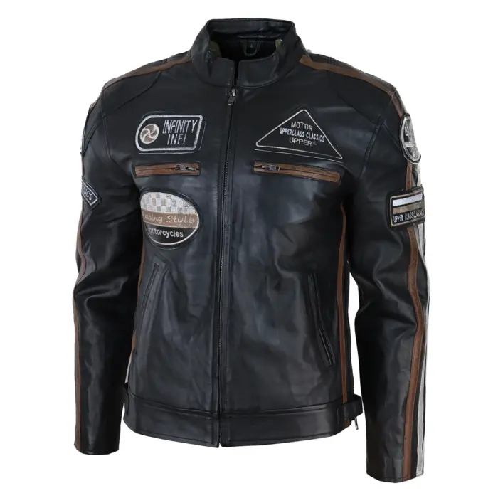 Men's Zipped Biker Leather Jacket | Infinity - Image 6
