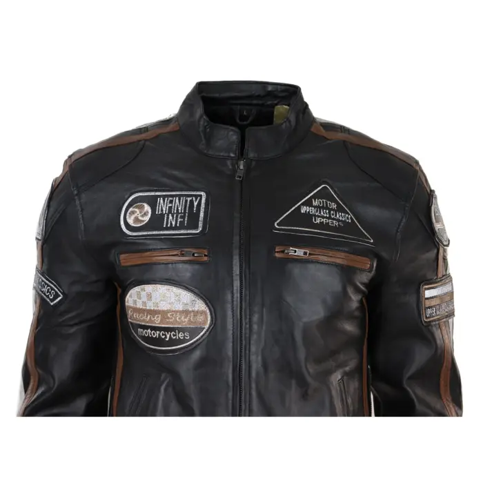 Men's Zipped Biker Leather Jacket | Infinity - Image 5