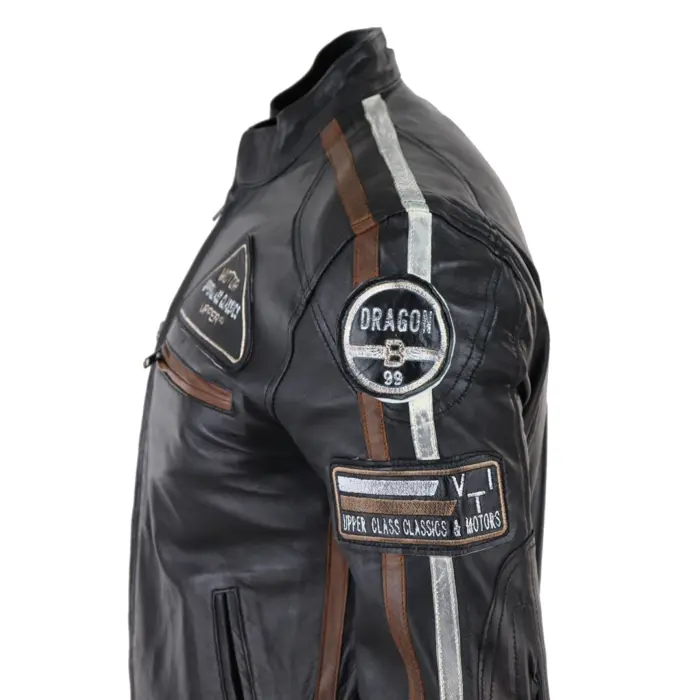 Men's Zipped Biker Leather Jacket | Infinity - Image 4