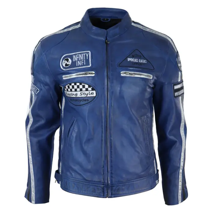 Men's Zipped Biker Leather Jacket | Infinity - Image 8