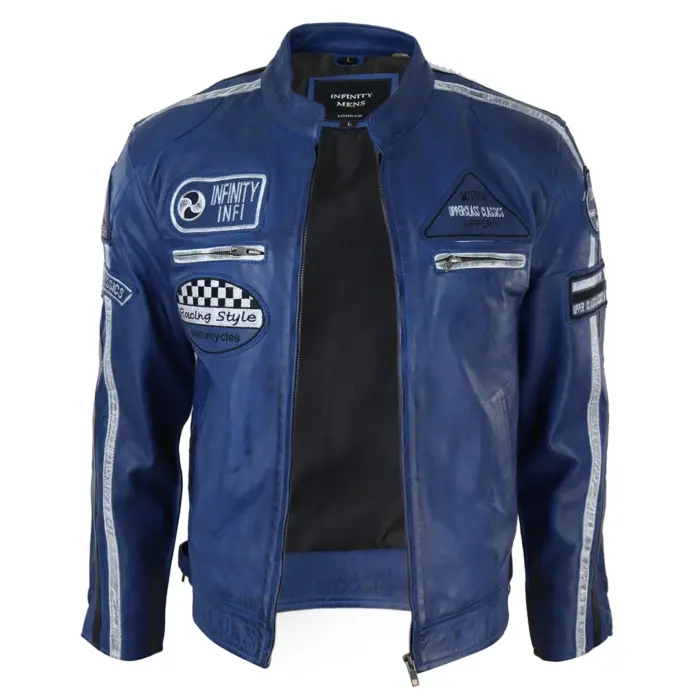 Men's Zipped Biker Leather Jacket | Infinity - Image 13