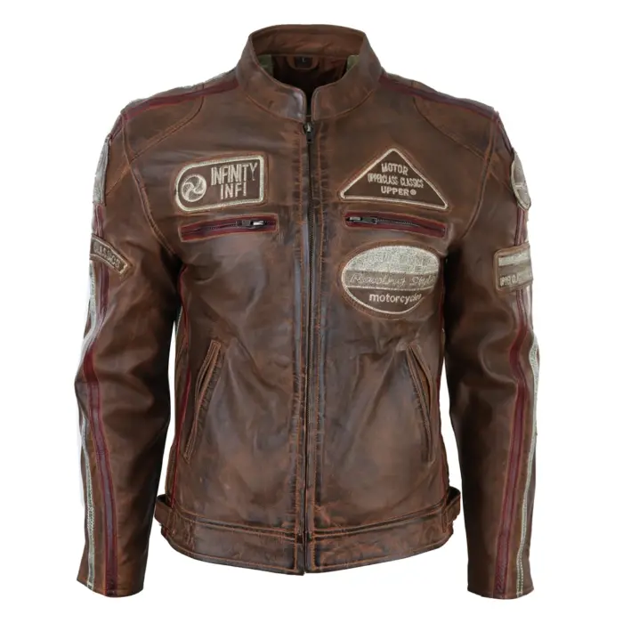 Men's Zipped Biker Leather Jacket | Infinity - Image 14