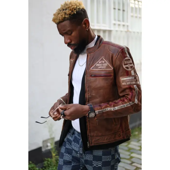 Men's Zipped Biker Leather Jacket | Infinity - Image 20