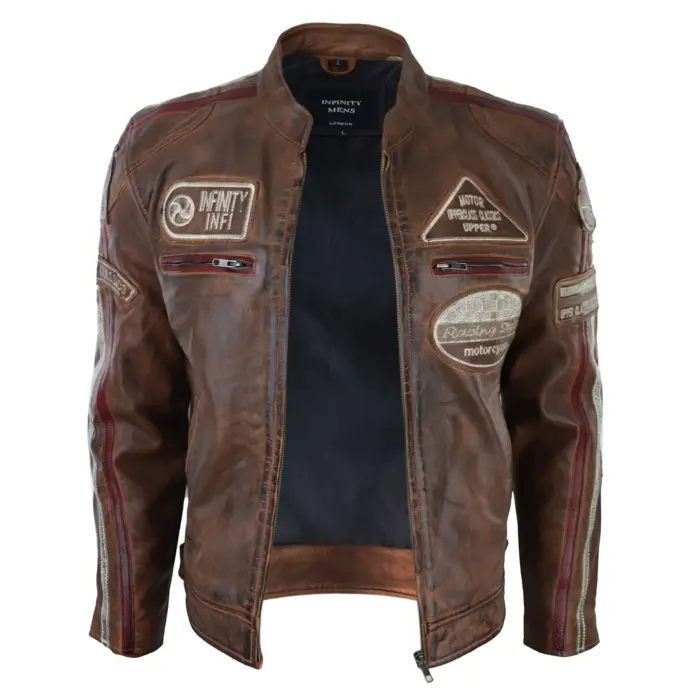Men's Zipped Biker Leather Jacket | Infinity - Image 19