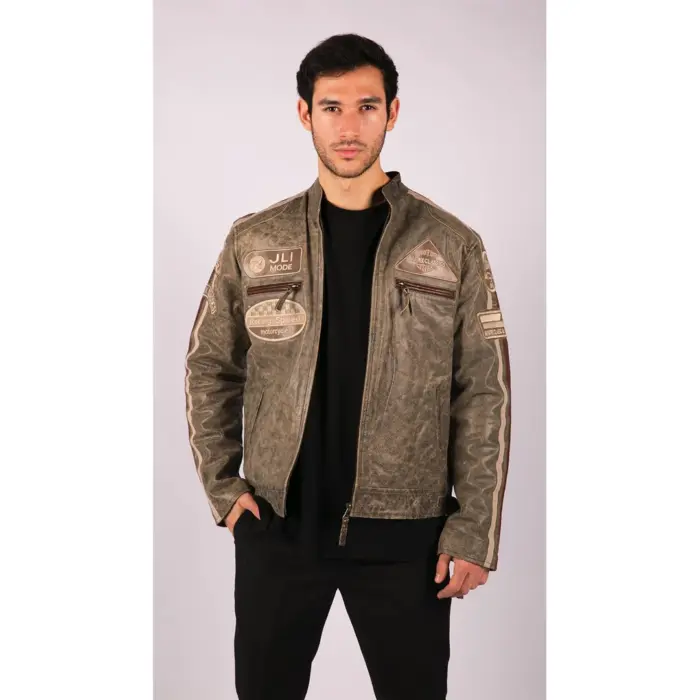 Men's Zipped Biker Leather Jacket | Infinity - Image 33