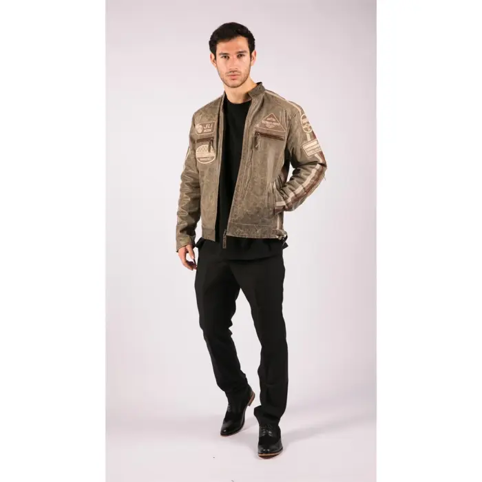 Men's Zipped Biker Leather Jacket | Infinity - Image 32
