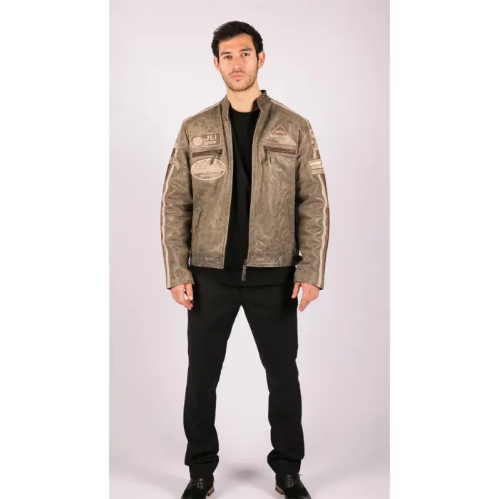 Men's Zipped Biker Leather Jacket | Infinity - Image 31