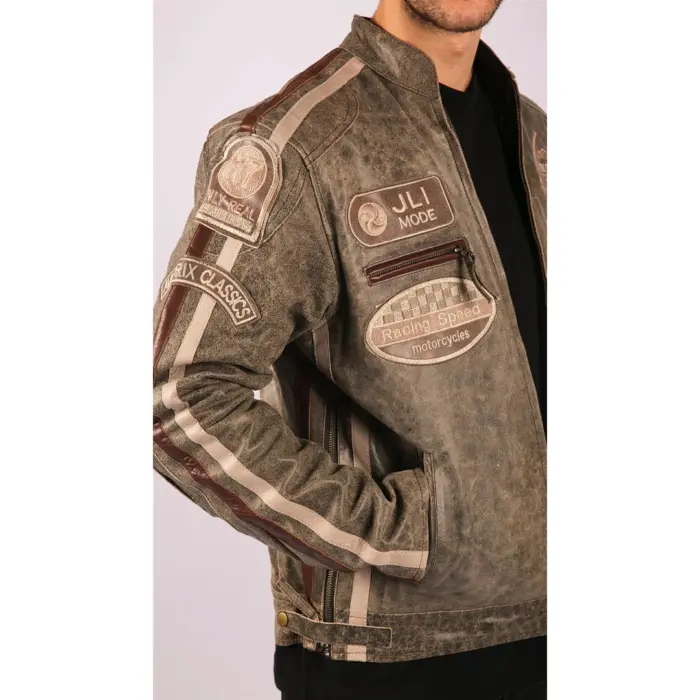 Men's Zipped Biker Leather Jacket | Infinity - Image 29