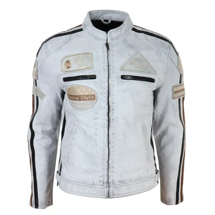Men's Zipped Biker Leather Jacket | Infinity - Image 34