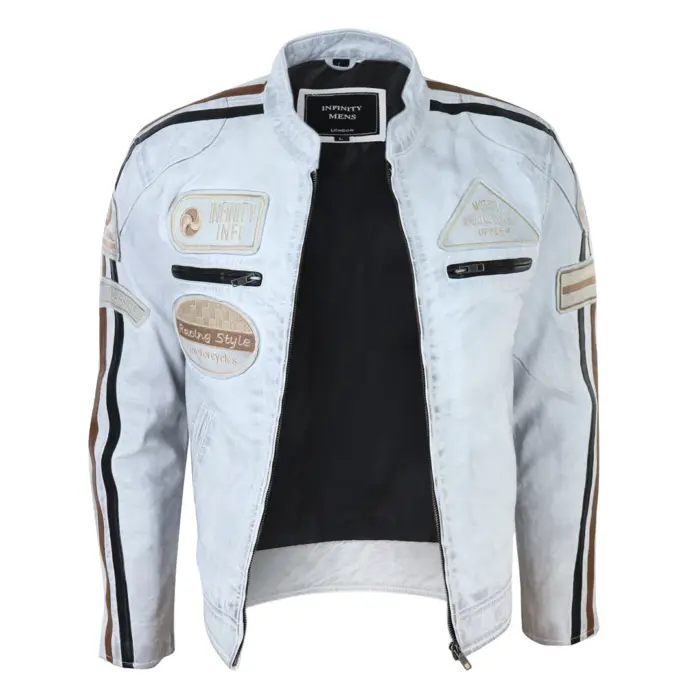 Men's Zipped Biker Leather Jacket | Infinity - Image 39
