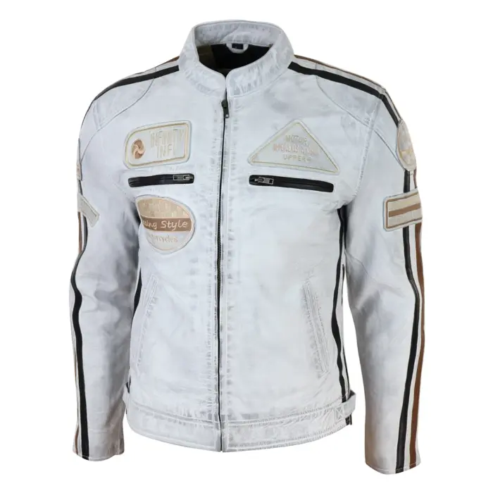 Men's Zipped Biker Leather Jacket | Infinity - Image 38