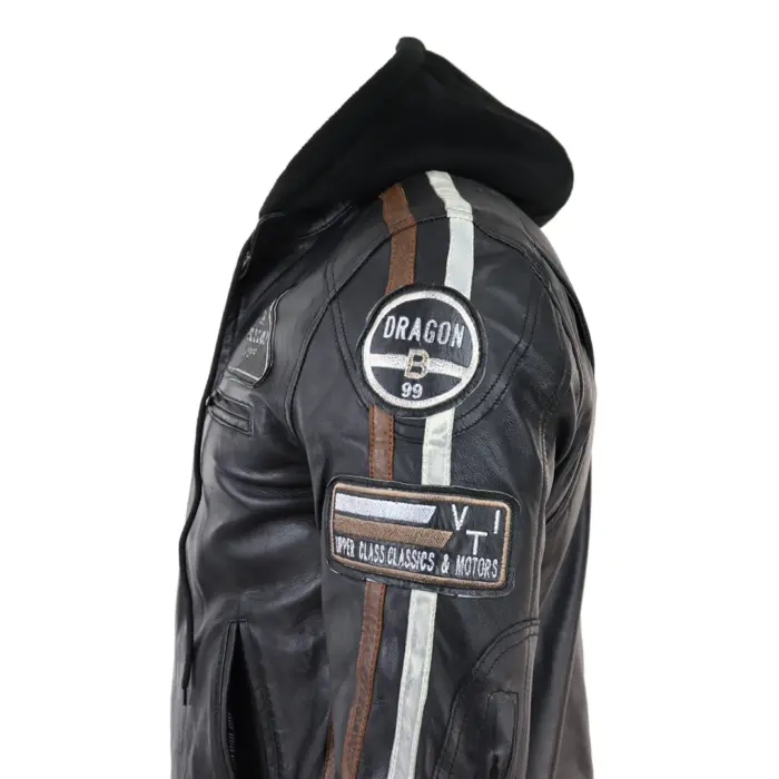 Men's Hooded Zipped Biker Leather Jacket | Infinity - Image 4