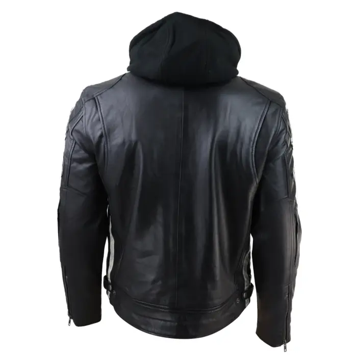 Men's Hooded Zipped Biker Leather Jacket | Infinity - Image 3