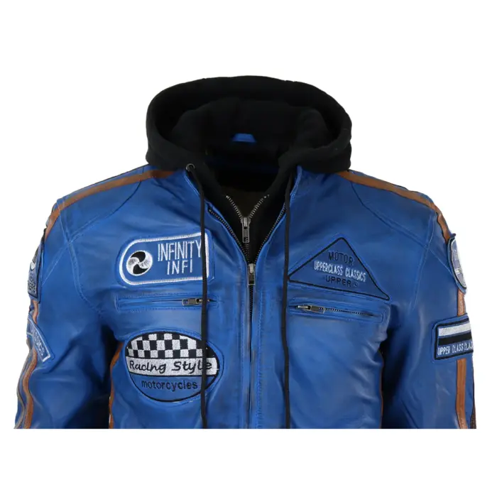 Men's Hooded Zipped Biker Leather Jacket | Infinity - Image 10