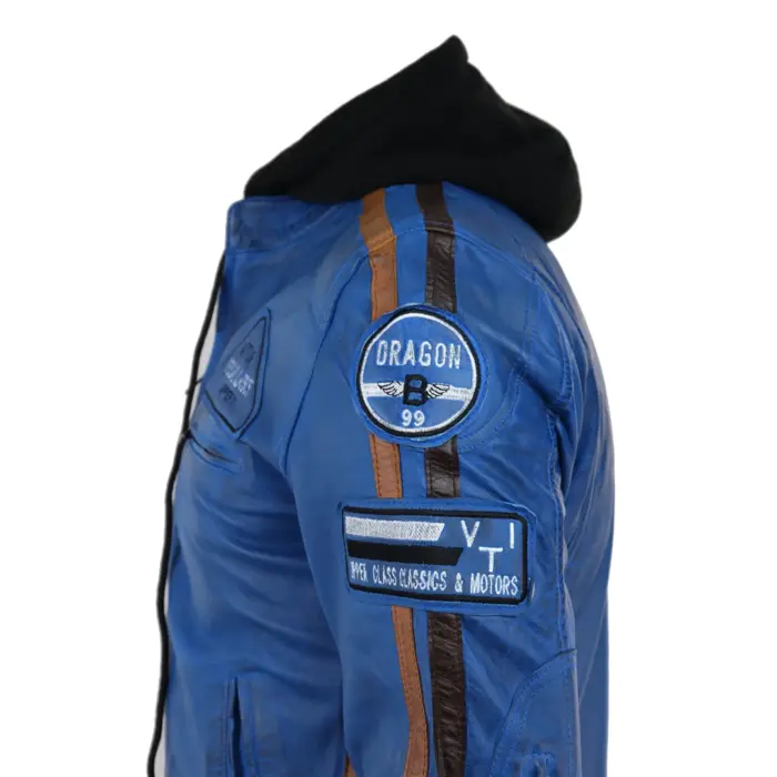 Men's Hooded Zipped Biker Leather Jacket | Infinity - Image 9