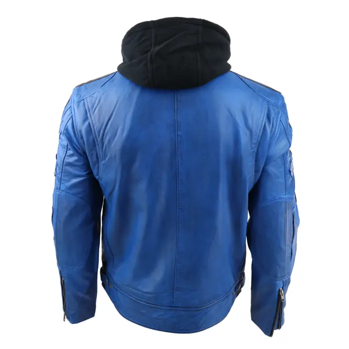 Men's Hooded Zipped Biker Leather Jacket | Infinity - Image 8
