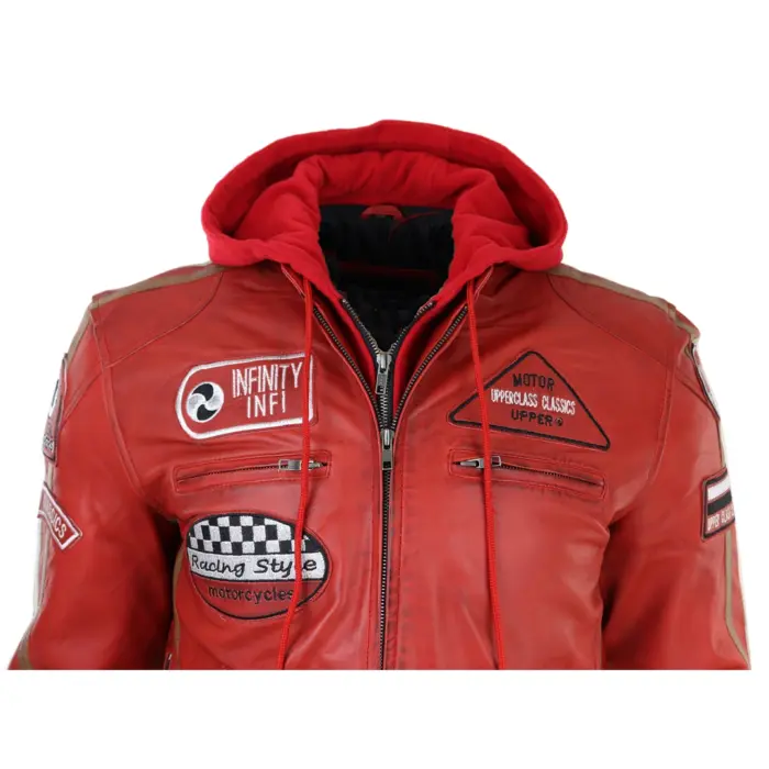 Men's Hooded Zipped Biker Leather Jacket | Infinity - Image 16