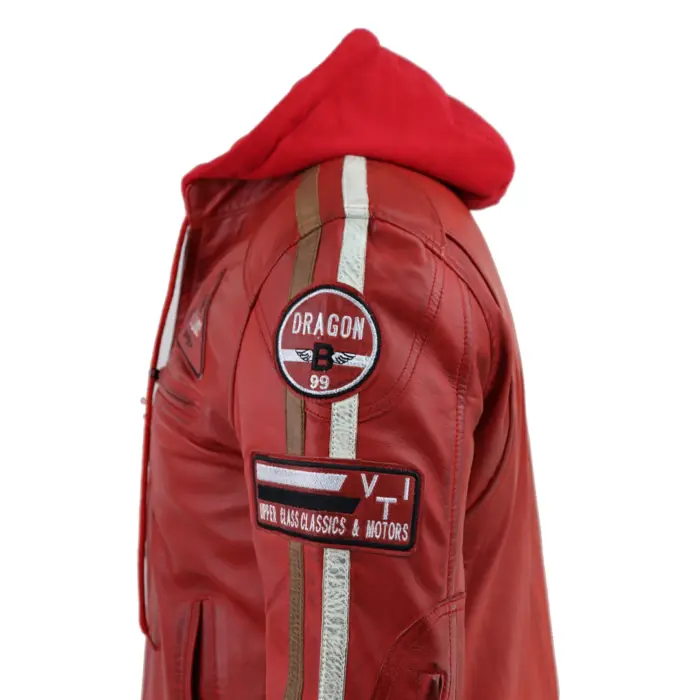 Men's Hooded Zipped Biker Leather Jacket | Infinity - Image 15