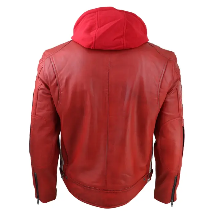 Men's Hooded Zipped Biker Leather Jacket | Infinity - Image 14
