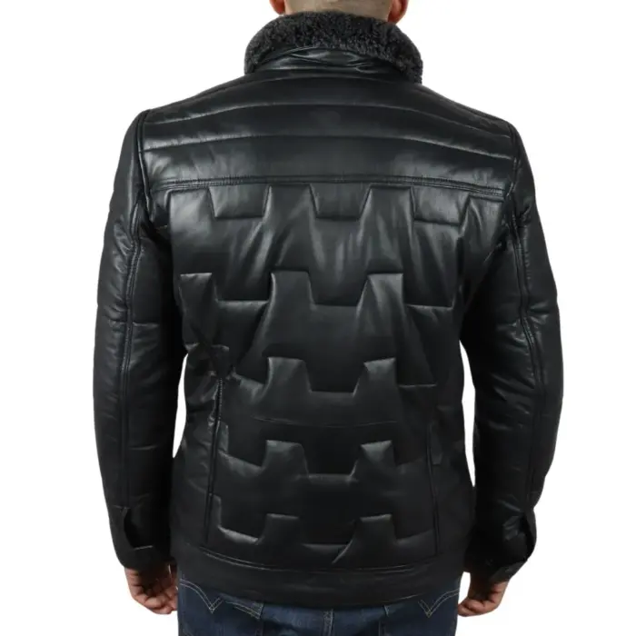 Men's Quilted Padded Real Leather Safari Parka Coat Jacket Fleece Collar - Image 3