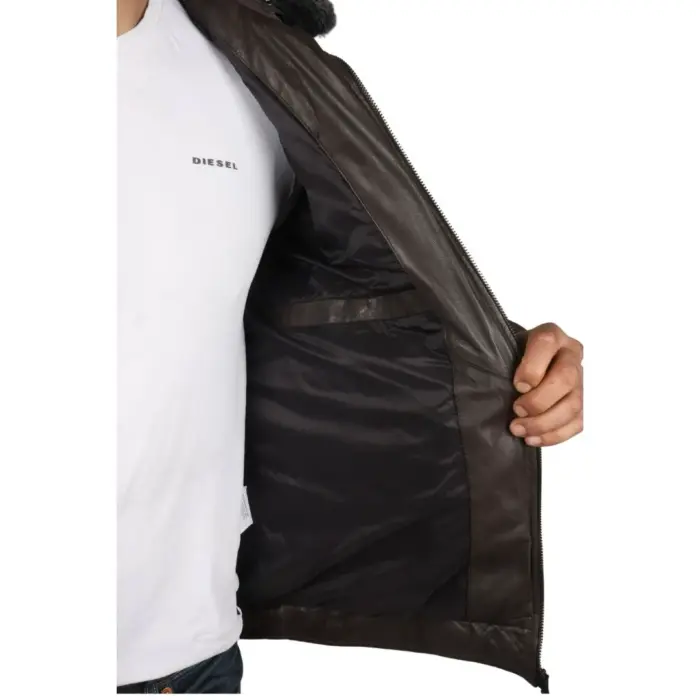 Men's Quilted Padded Real Leather Safari Parka Coat Jacket Fleece Collar - Image 11