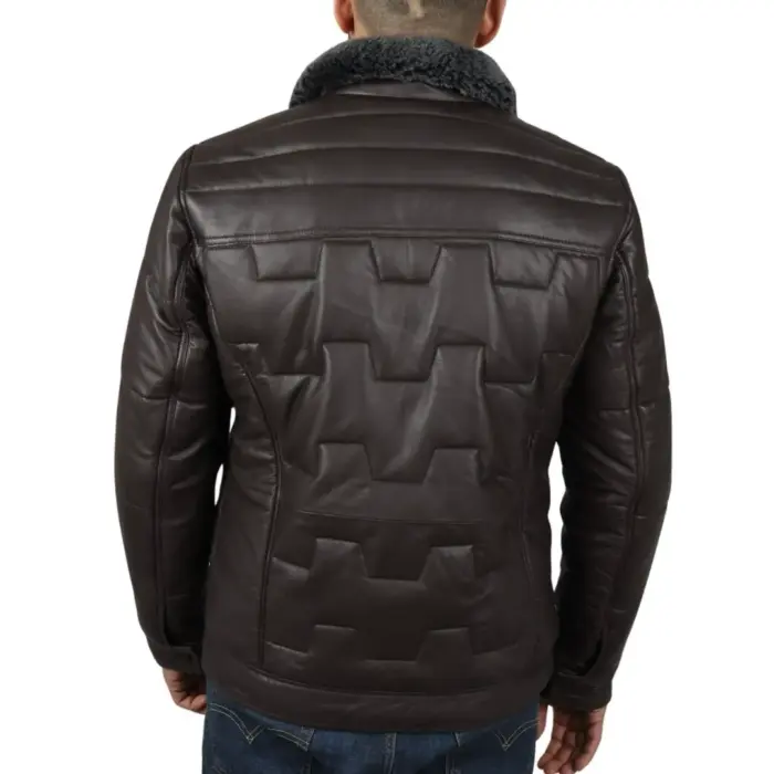 Men's Quilted Padded Real Leather Safari Parka Coat Jacket Fleece Collar - Image 10