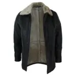 Mens Real Shearling Sheepskin 3/4 Overcoat Brown Beige Fur Warm Winter - Image 3