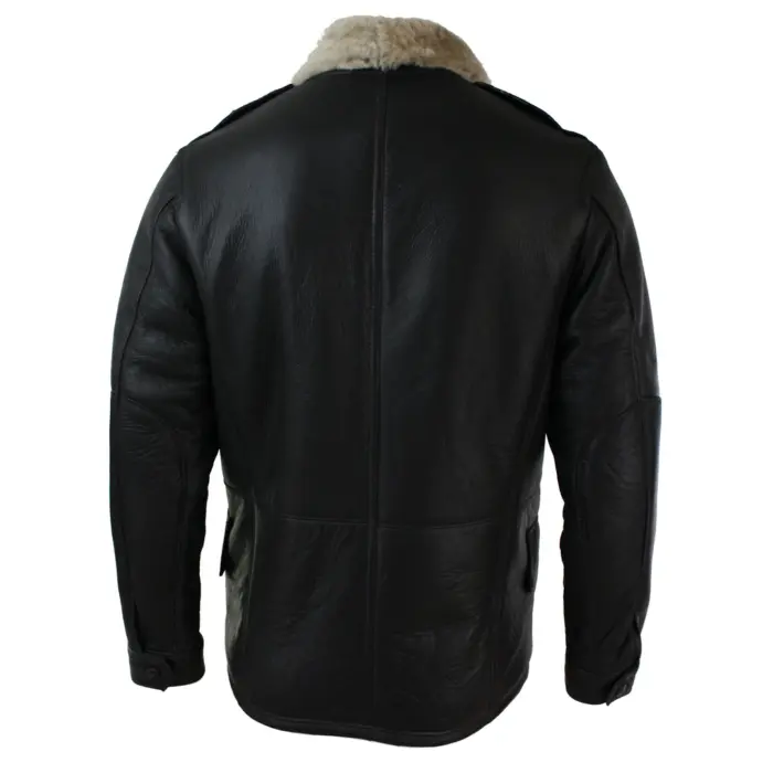 Mens Real Shearling Sheepskin 3/4 Overcoat Brown Beige Fur Warm Winter - Image 4