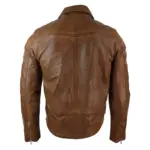 Mens Slim Fit Tan Brown Maroon Classic Cross Zip Brando Leather Biker Jacket - Image 5