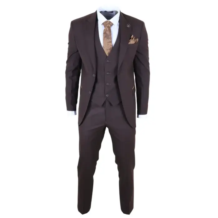 IM32 - Men's Plain Dark Brown 3 Piece Suit - Image 3