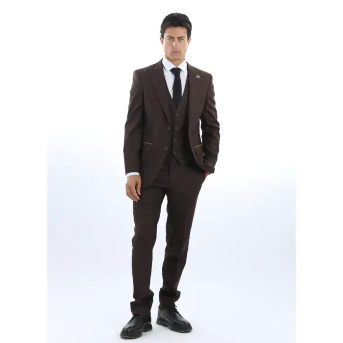 IM32 - Men's Plain Dark Brown 3 Piece Suit - Image 2
