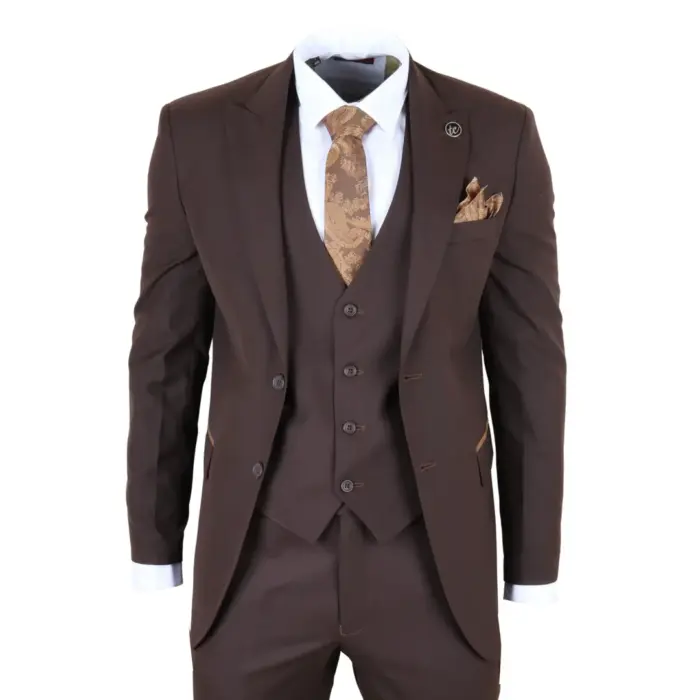 IM32 - Men's Plain Dark Brown 3 Piece Suit - Image 1