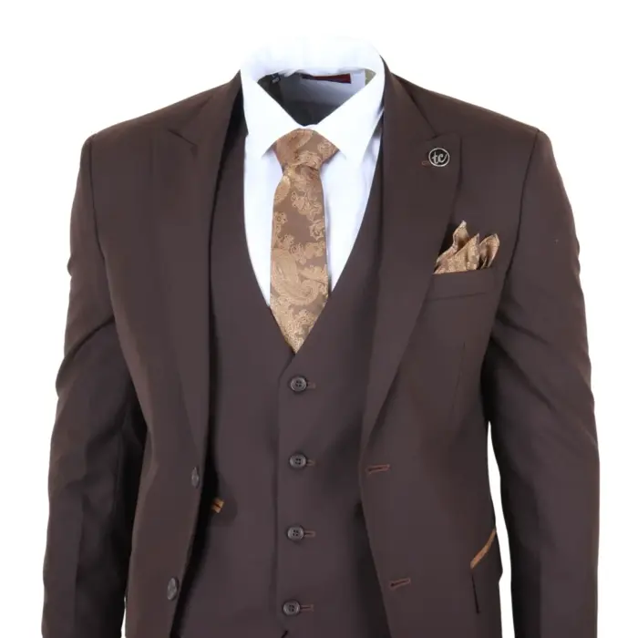 IM32 - Men's Plain Dark Brown 3 Piece Suit - Image 4