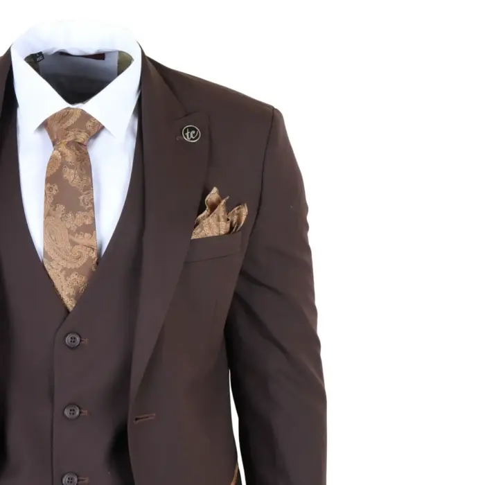 IM32 - Men's Plain Dark Brown 3 Piece Suit - Image 5