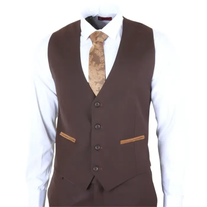 IM32 - Men's Plain Dark Brown 3 Piece Suit - Image 6