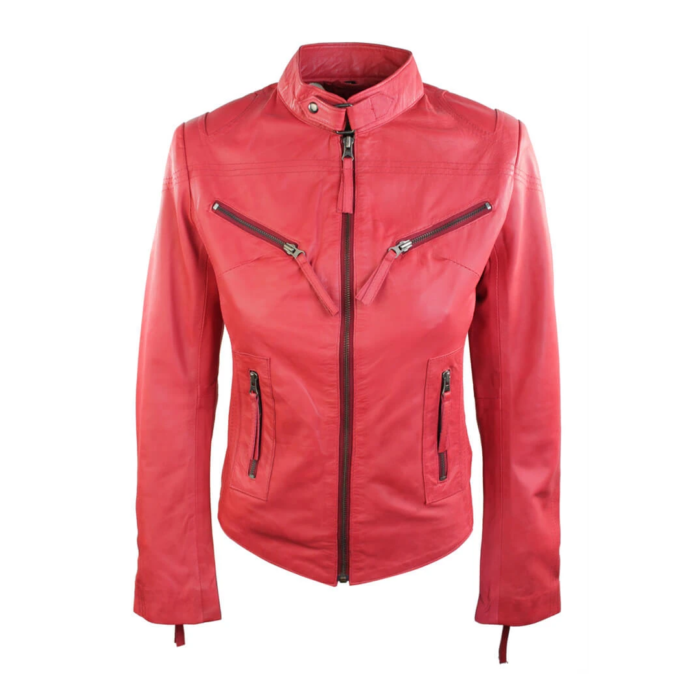 Ladies Womens Real Leather Vintage Slim Fit Biker Leather Jacket - Image 37